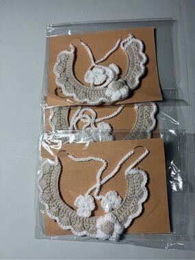 Handmade Crochet Collar Necklace - Beige and White. For cats or small dogs: New